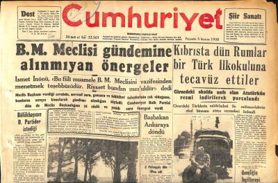 Cumhuriyet Gazetesi 5 Haziran 1958 - Kıbrısta Dün Rumlar Bir Türk İlkokuluna Tecavüz Ettiler GZ120203 - 1