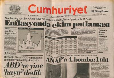 Cumhuriyet Gazetesi 5 Kasım 1987 - ANAPta 4.Bomba 1 Ölü GZ62212 - 2