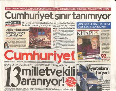 Cumhuriyet Gazetesi 5 Kasım 2015 - Gülten Akın Yaşamını Yitirdi , Hayatı da Şiirleri Kadar İnceydi GZ94542 - 1