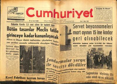 Cumhuriyet Gazetesi - 5 Mart 1963 - Jandarmalar Yargıç İle Savcıyı Dövdü GZ99578 - 1