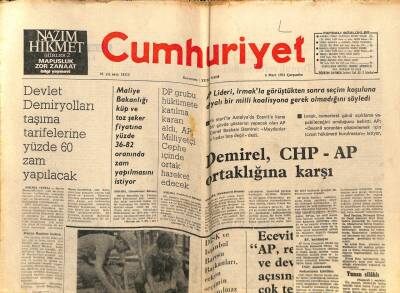 Cumhuriyet Gazetesi 5 Mart 1975 - Devlet Demiryolları Taşıma Tarifelerine Yüzde 60 Zam Yapılacak GZ70109 - 2