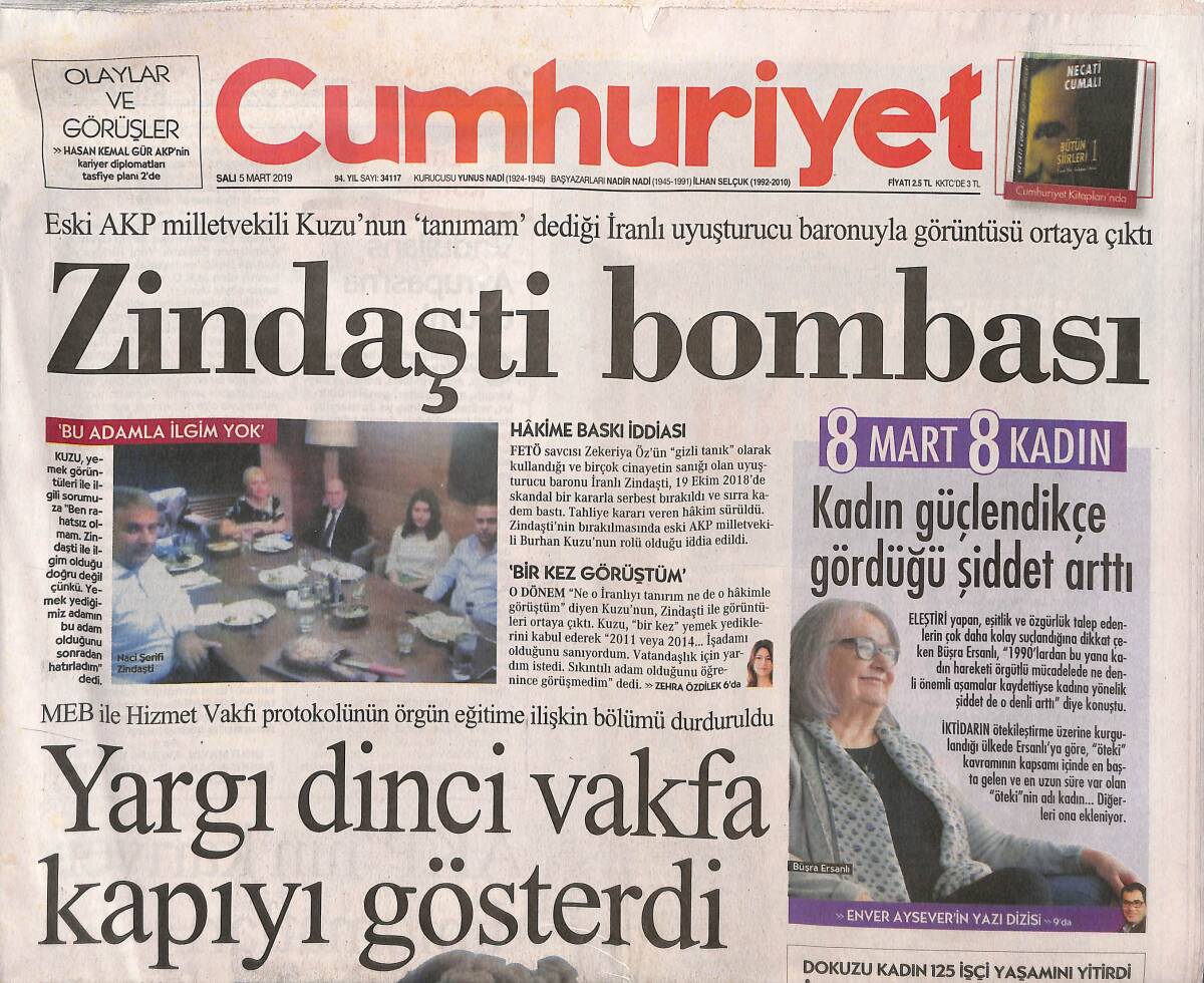 Cumhuriyet Gazetesi 5 Mart 2019 - ABD Fırat'ı Bırakmıyor - Koli Bandına Sarılı 1500 Kaplumbağa GZ135486 - 1