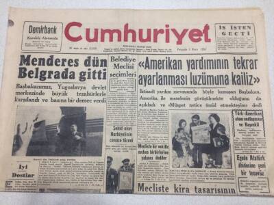 Cumhuriyet Gazetesi 5 Mayıs 1955 - Menderes Belgrada Gitti GZ52841 - 1