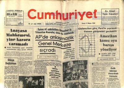 Cumhuriyet Gazetesi 5 Mayıs 1968 - Anayasa Mahkemesi Yine Karara Varamadı GZ76039 - 1