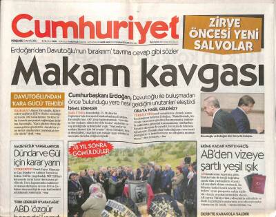 Cumhuriyet Gazetesi 5 Mayıs 2016 - Erdoğandan Davutoğlunun Bırakırım Tavrına Cevap Gibi Sözler GZ94531 - 1