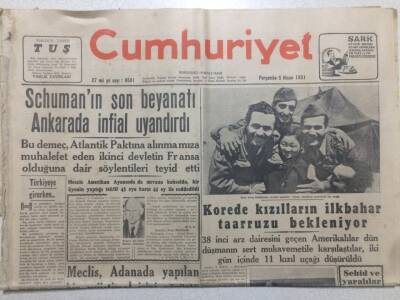 Cumhuriyet Gazetesi 5 Nisan 1951 - Kore de Kızılların Taarruzu Bekleniyor GZ52505 - 1