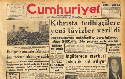 Cumhuriyet Gazetesi 5 Nisan 1957 - Eskişehir Çimento Fabrikası Dün Törenle İşletmeye Açıldı - İrfan Aksu D.P.den İstifa Etti GZ120765 - 1