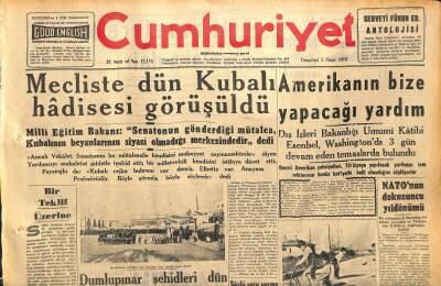 Cumhuriyet Gazetesi 5 Nisan 1958 - Mecliste Dün Kubalı Hadisesi Görüşüldü - Kıbrısta Tethişçilik Gitikçe Yayılıyor GZ120468 - 1