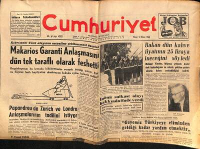 Cumhuriyet Gazetesi 5 Nisan 1964 - Topkapı Müzesinden Çalınan Levhalar Aranırken İki Tunç Vazo Bulundu - 1