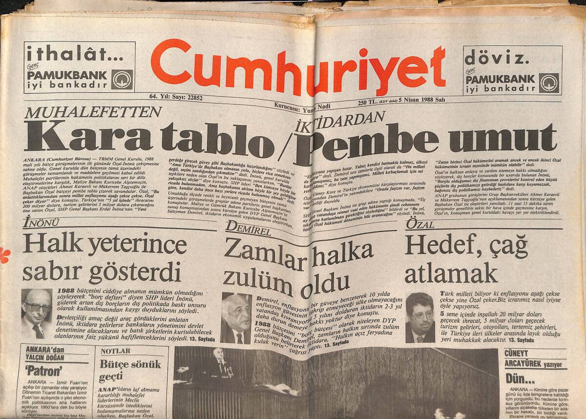 Cumhuriyet Gazetesi 5 Nisan 1988 - Robin Hood Efsanesi Tartışılıyor - Japonya'da Erkeklik Ölüyor Mu? - Beatles'in 1964 Konseri GZ139775 - 1