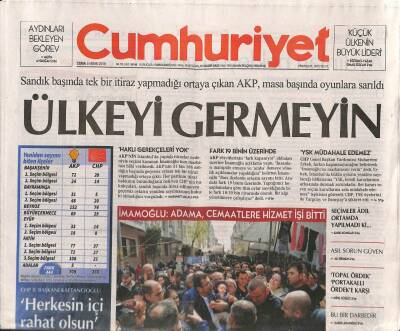 Cumhuriyet Gazetesi 5 Nisan 2019 - Sandık Başında Tek Bir İtiraz Yapmadığı Ortaya Çıkan AKP , Masa Başında Oyunlara Sarıldı GZ94993 - 1