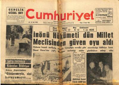 Cumhuriyet Gazetesi 5 Ocak 1964 - İnönü Hükümeti Dün Millet Meclisinden Güven Oyu Aldı GZ76068 - 1