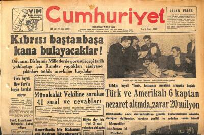 Cumhuriyet Gazetesi 5 Şubat 1957 - Türk Ve Amerikalı 6 Kaptan Nezaret Altında , Zarar 20 Milyon GZ120289 - 1