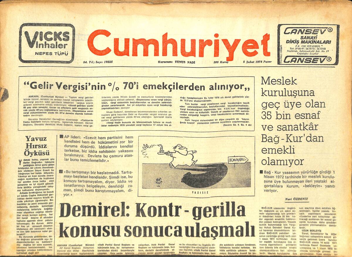 Cumhuriyet Gazetesi 5 Şubat 1978 - Komisyon'da İlk Kadın Başkan - Eczacıbaşı Liderliğini Sürdürdü GZ142848 - 1