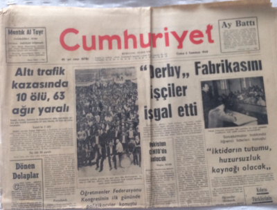Cumhuriyet Gazetesi 5 Temmuz 1968 - Derby Fabrikasını İşçiler İşgal Etti - GZ19295 - 1