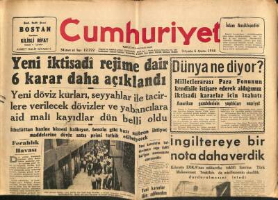 Cumhuriyet Gazetesi 6 Ağustos 1958 - Bayar Ve Menderes Dün Zorluyu Kabul Ettiler - İngiltereye Bir Nota Daha Verdik GZ98041 - 1