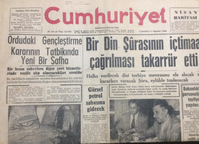 Cumhuriyet Gazetesi 6 Ağustos 1960 - Bir Din Şurasının İçtimaa Çağrılması Takarrur Etti - GZ12065 - 1