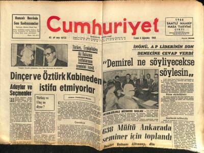 Cumhuriyet Gazetesi 6 Ağustos 1965 - Dinçer Ve Öztürk Kabineden İstifa Etmiyorlar GZ85547 - 1