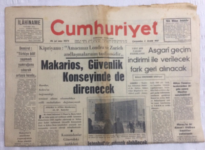 Cumhuriyet Gazetesi 6 Aralık 1967 - Makarios Güvenlik Konseyinde De Direnecek - GZ19523 - 1