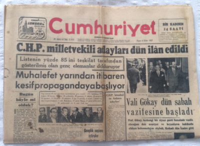 Cumhuriyet Gazetesi 6 Ekim 1957 - C.H.P. Milletvekili Adayları Dün İlan Edildi - GZ19384 - 1