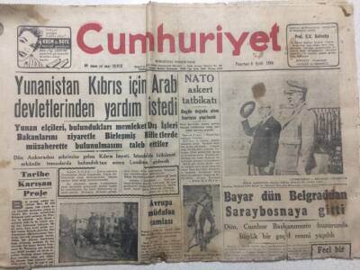 Cumhuriyet Gazetesi 6 Eylül 1954 - Yunanistan Kıbrıs İçin Araplardan Yardım İstedi GZ52461 - 1