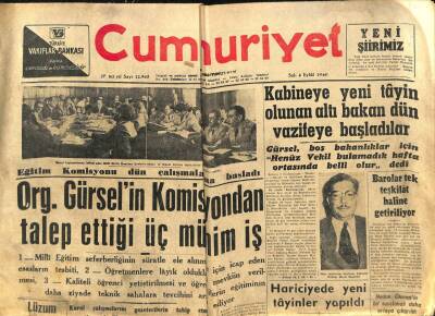 Cumhuriyet Gazetesi 6 Eylül 1960 - İnönü , Tüzük Çalışmaları Hakkında İzahat Aldı GZ82493 - 1