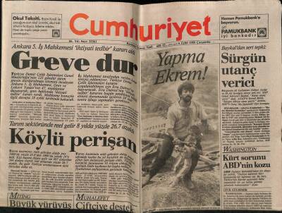 Cumhuriyet Gazetesi 6 Eylül 1989 - Greve Dur, Köylü Perişan GZ56810 - 1