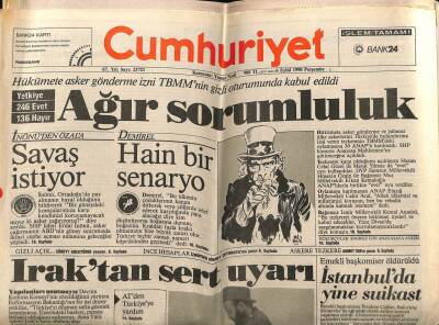Cumhuriyet Gazetesi 6 Eylül 1990 - Iraktan Sert Uyarı GZ64440 - 2