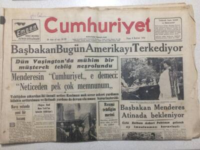 Cumhuriyet Gazetesi 6 Haziran 1954 - Başbakan Menderes Atinada Bekleniyor GZ52458 - 1