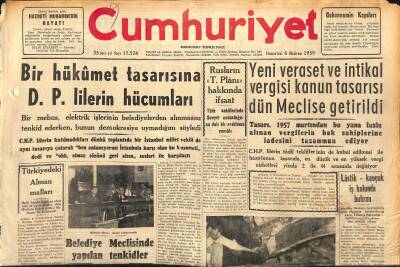 Cumhuriyet Gazetesi 6 Haziran 1959 - Adenauer Cumhurbaşkanı Olmaktan Dün Vazgeçti GZ120146 - 1