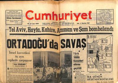 Cumhuriyet Gazetesi 6 Haziran 1967 - Tel Aviv,Hayfa,Kahire,Amman Ve Şam Bombalandı GZ103274 - 2