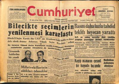 Cumhuriyet Gazetesi 6 Kasım 1957 - Bilecikte Seçimlerin Yenilenmesi Kararlaştı GZ85318 - 1