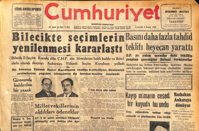 Cumhuriyet Gazetesi 6 Kasım 1957 - Türkiye-İran Petrol Müzakereleri Başladı - Bilecikte Seçimlerin Yenilenmesi Kararlaştı GZ119698 - 1