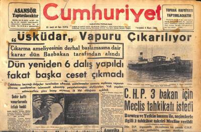 Cumhuriyet Gazetesi 6 Mart 1958 - Üsküdar Vapuru Çıkarılıyor - Hrutçef Amerikaya Gitmek İstiyor ! GZ120479 - 1