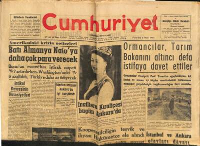 Cumhuriyet Gazetesi 6 Mart 1961 - İngiltere Kraliçesi Bugün Ankarada GZ80323 - 1