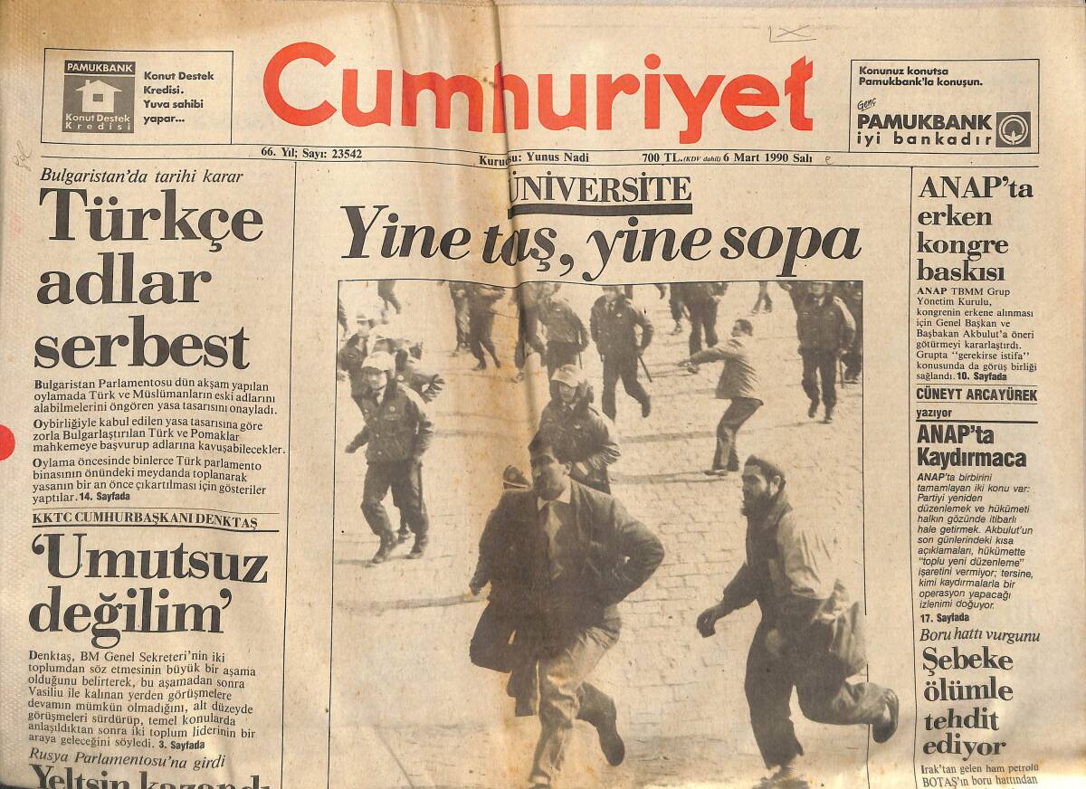 Cumhuriyet Gazetesi 6 Mart 1990 - 65 Milyarlık Tablo Bulundu - Anap'ta Erken Kongre Baskısı! - Rauf Denktaş Umutsuz Değil! GZ139893 - 1