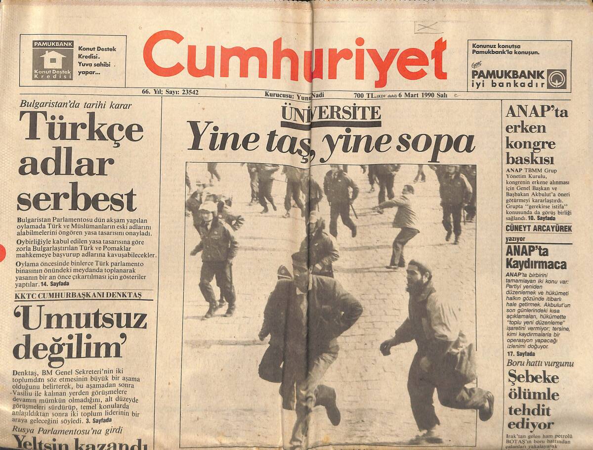 Cumhuriyet Gazetesi 6 Mart 1990 - Yine Taş, Yine Sopa - KKTC Cumhurbaşkanı Denktaş: Umutsuz Değilim! GZ139895 - 1