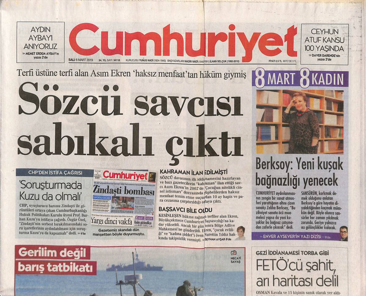 Cumhuriyet Gazetesi 6 Mart 2019 - Kent Borç Batağında - ABD'den Vergi Darbesi - Galatasaray Pes Etmiyor GZ135503 - 1