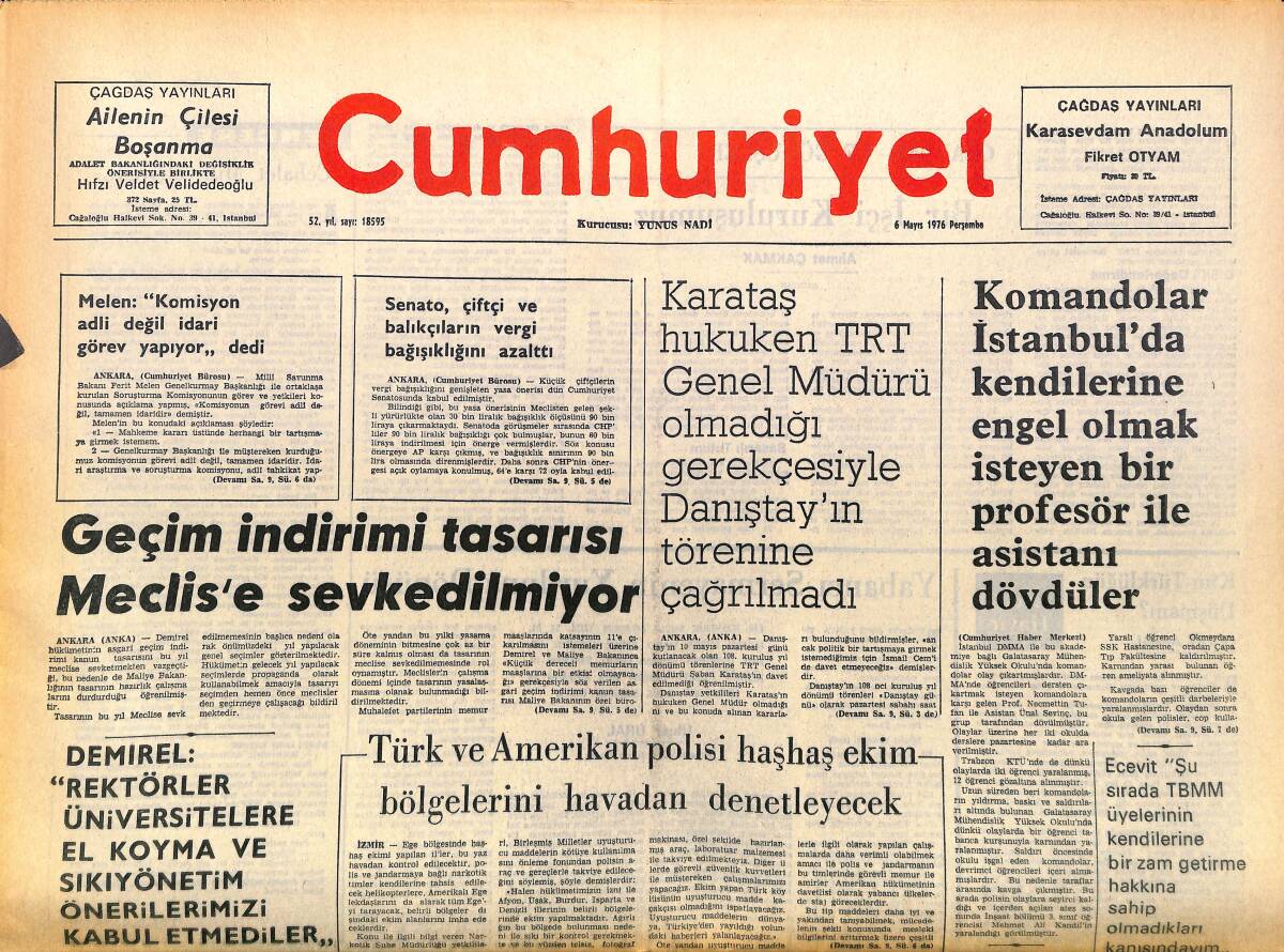 Cumhuriyet Gazetesi 6 Mayıs 1976 - Aybar , Korutürk'ün Son Demecinin Yetki Sınırlarını Aştığını İleri Sürdü GZ161090 - 1
