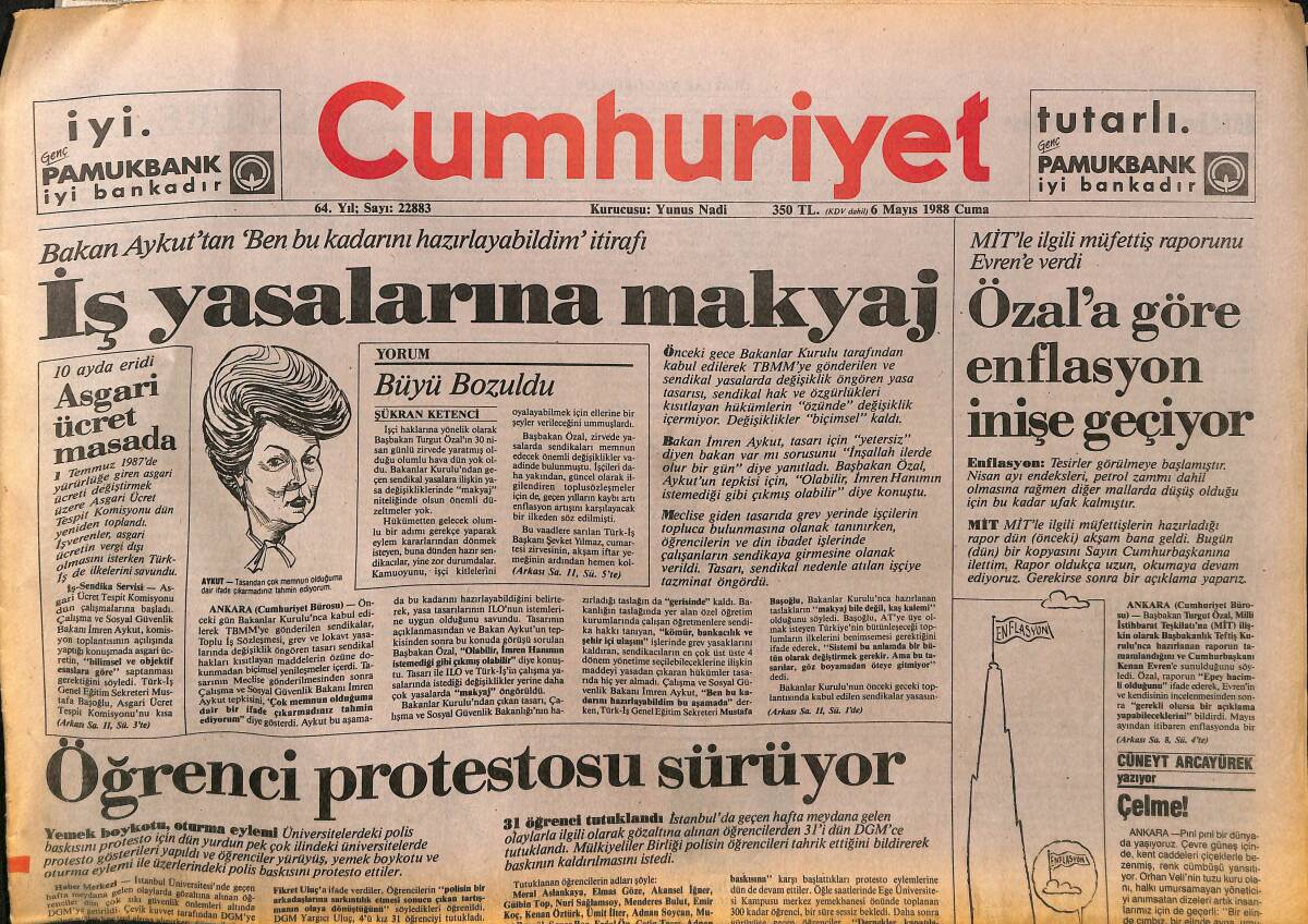 Cumhuriyet Gazetesi 6 Mayıs 1988 - 50. Yıl Kupası Fenerbahçe'nin - THY'ye Uçak Satma Savaşı Kızışıyor GZ153688 - 1