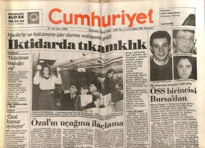 Cumhuriyet Gazetesi 6 Mayıs 1991 - Özalın Uçağına İlaçlama GZ74693 - 1