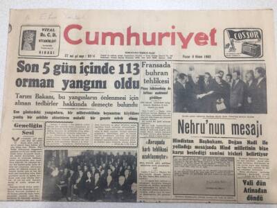 Cumhuriyet Gazetesi 6 Nisan 1952 - Son 5 Günde İçinde 113 Orman Yangını Oldu GZ52713 - 1