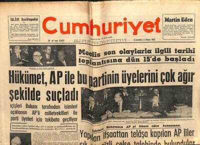 Cumhuriyet Gazetesi 6 Nisan 1963 - Hükümet APlileri Ağır Şekilde Suçladı GZ103243 - 1