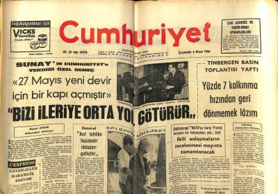 Cumhuriyet Gazetesi 6 Nisan 1966 - Cevdet Sunay,27 Mayıs Yeni Bir Devir Açmıştır GZ59249 - 1
