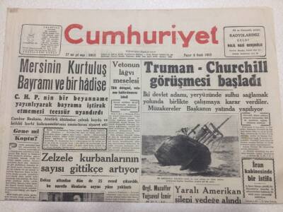 Cumhuriyet Gazetesi 6 Ocak 1952 - Truman-Churchill Görüşmesi Başladı GZ52740 - 1