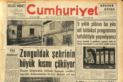 Cumhuriyet Gazetesi 6 Ocak 1963 - Zonguldak Şehrinin Büyük Kısmı Çöküyor - Ordunun Bir Köyünde 15 Kişi Yanarak Öldü GZ120618 - 1