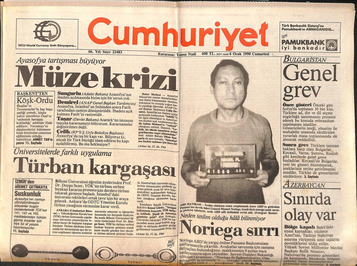 Cumhuriyet Gazetesi 6 Ocak 1990 - Yılmaz Güney Filmlerine Yeşil Işık - Noriega Sırrı GZ157214 - 1