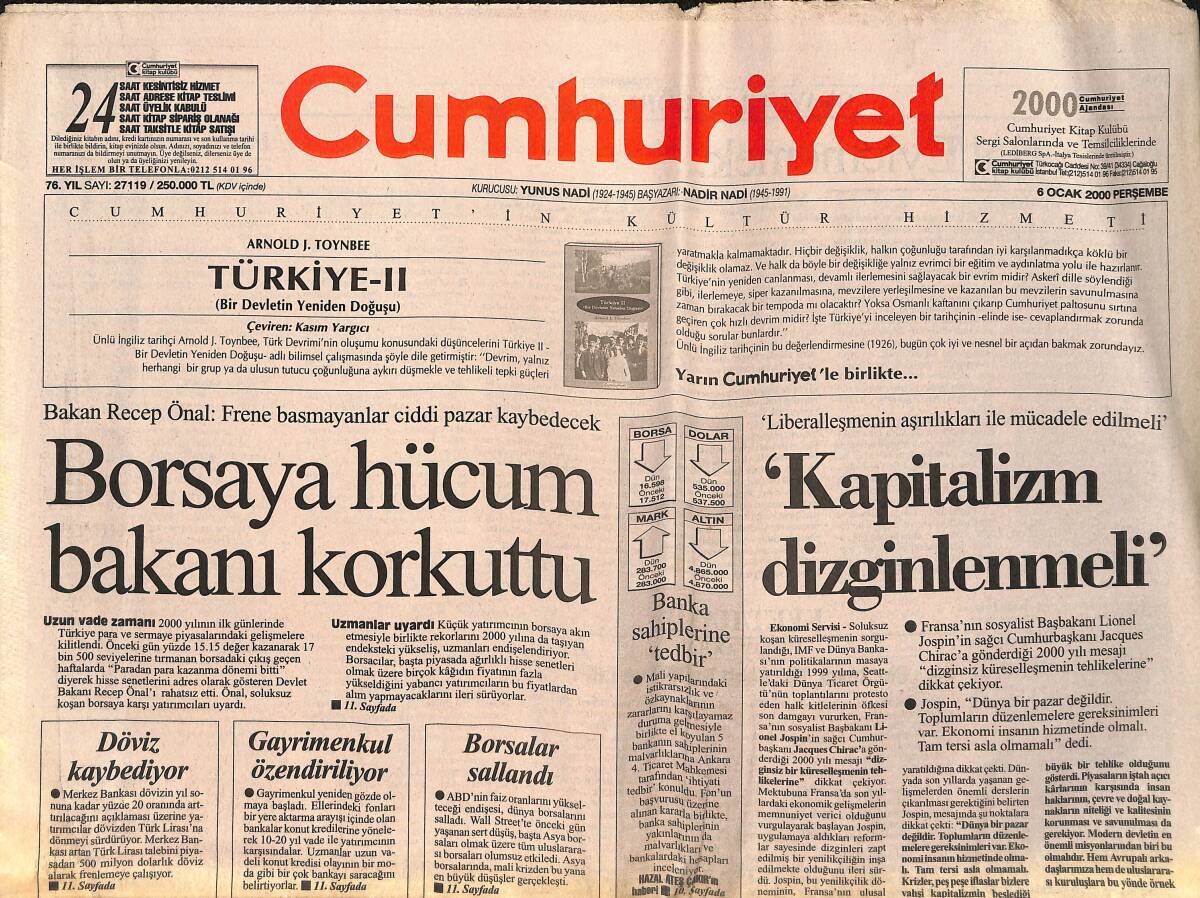 Cumhuriyet Gazetesi 6 Ocak 2000 - 2000'in Grammy Adayları Belli Oldu - Bilgisayarda 2000 Sorunu GZ159169 - 1