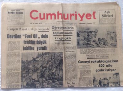 Cumhuriyet Gazetesi 6 Temmuz 1968 - Geceyi Sokakta Geçiren 500 Aile Çadır İstiyor - GZ19296 - 1