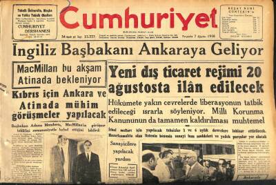Cumhuriyet Gazetesi 7 Ağustos 1958 - Kıbrıs İçin Ankara Ve Atinada Mühim Görüşmeler Yapılacak GZ120171 - 1